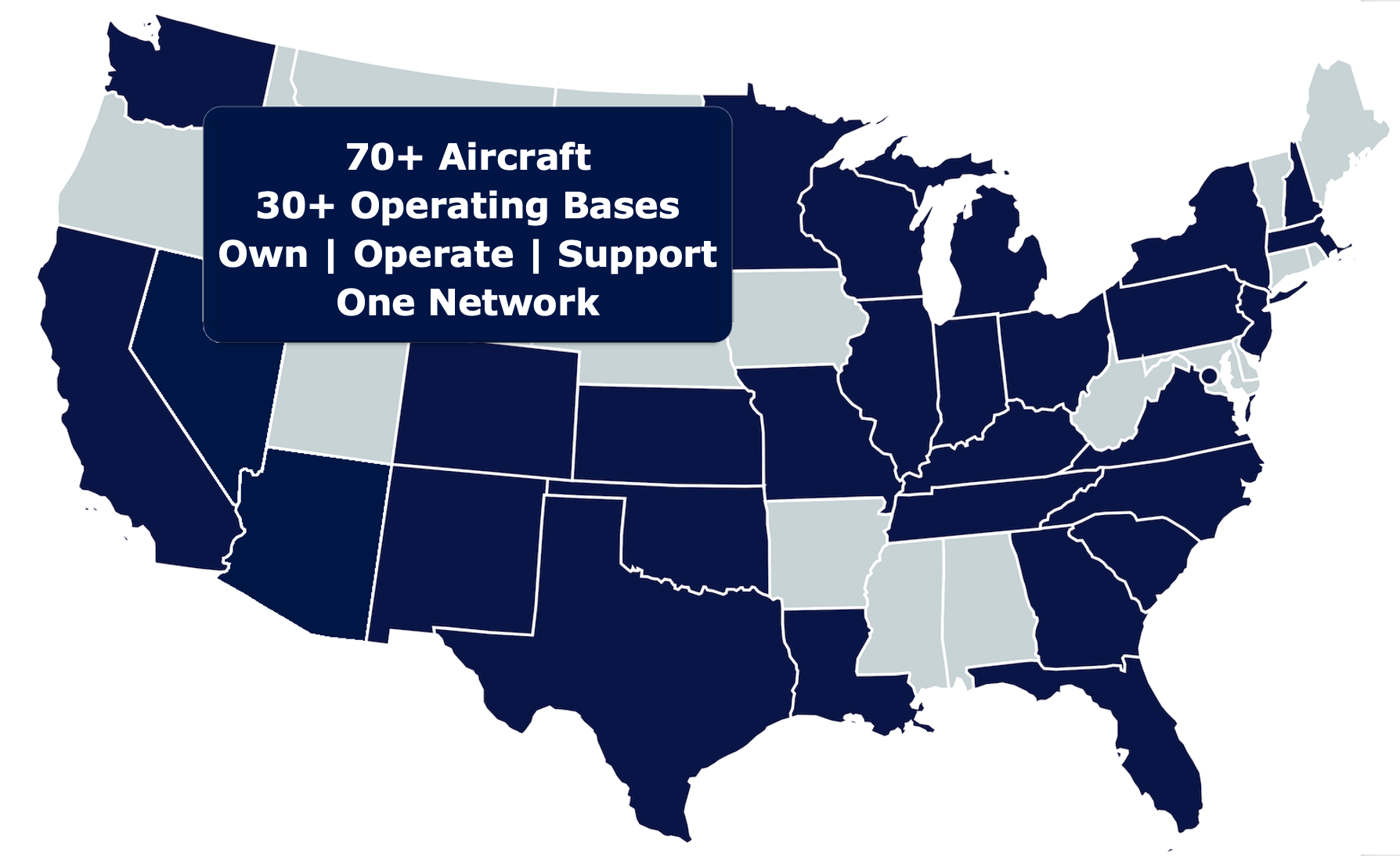 Map of the United States showing Helicopters Inc. base locations nationwide